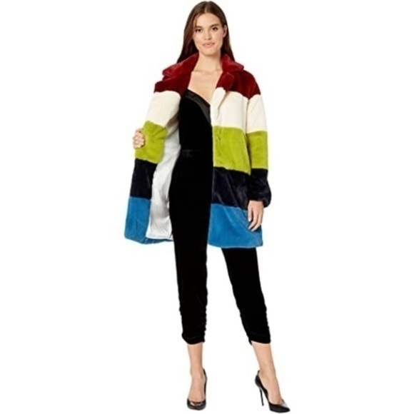 Blank NYC Faux Fur Color Block Coat in Super Nova - Picture 4 of 5